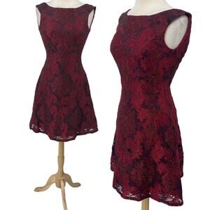 Aidan Mattox Cocktail Dress Fit & Flare Embroidered Lace Squareneck Red Womens 0